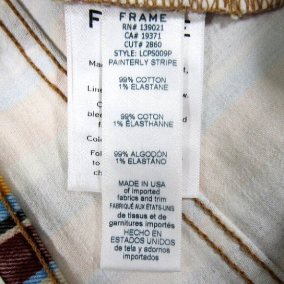 Frame Denim Le Cutoff Shorts Painterly Stripe Yellow Red Size 28 Mid Rise - Picture 9 of 11